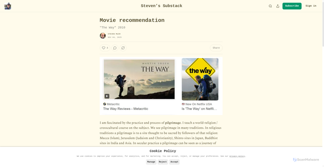 Security scan screenshot of https://muirs.substack.com/p/movie-recommendation