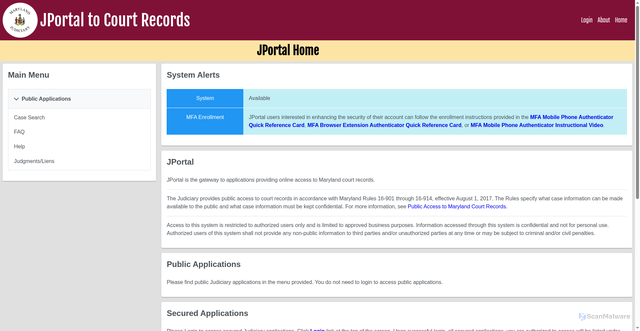 Security scan screenshot of https://jportal.mdcourts.gov