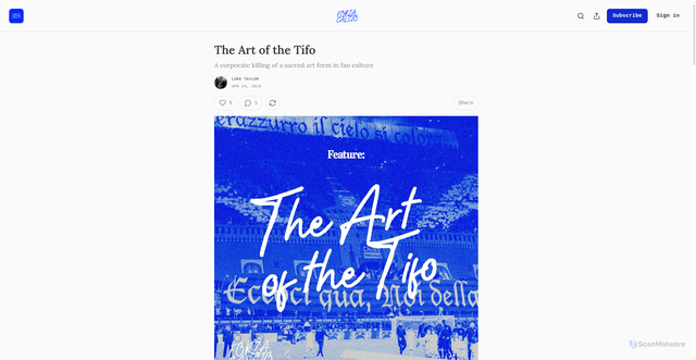 Security scan screenshot of https://forzacalcionewsletter.substack.com/p/the-art-of-the-tifo