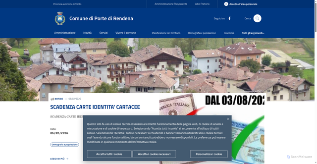 Security scan screenshot of https://www.comuneportedirendena.tn.it