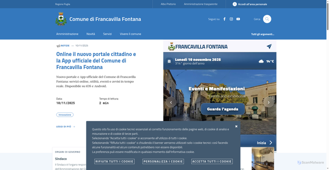 Security scan screenshot of https://www.comune.francavillafontana.br.it