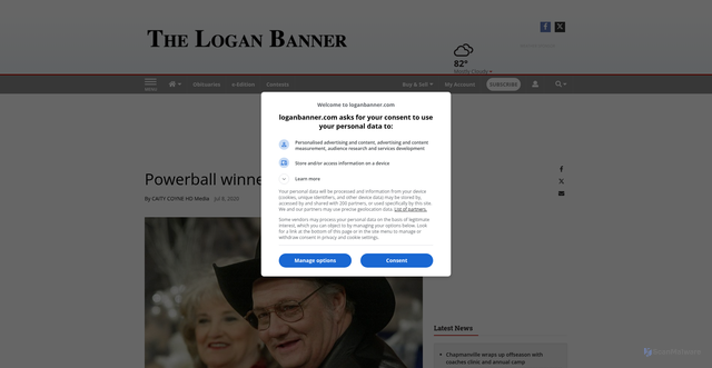 Security scan screenshot of https://www.loganbanner.com/news/powerball-winner-jack-whittaker-dies/article_be868d75-b9e5-5dc2-b250-482fcb850553.html