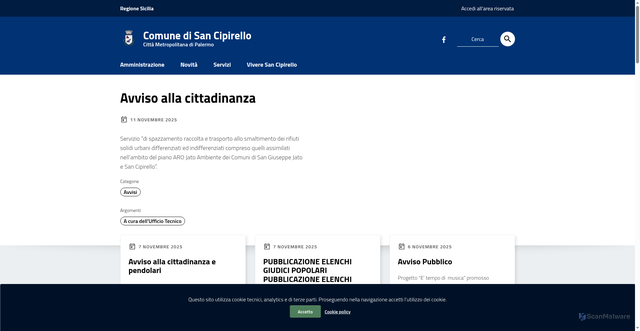 Security scan screenshot of https://www.comune.sancipirello.pa.it/