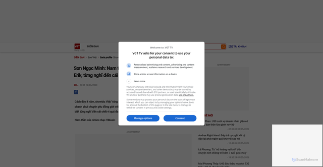 Security scan screenshot of https://vgt.vn/son-ngoc-minh-nam-than-dau-kho-vi-moi-tinh-dong-gioi-voi-erik-tung-nghi-den-cai-chet-hien-ra-sao-ihyes-20230612t6925280/
