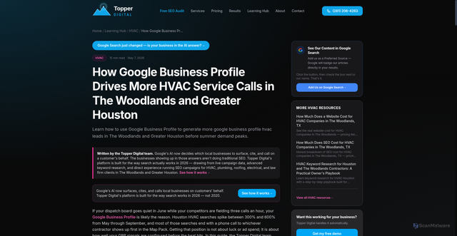 Security scan screenshot of https://topper-digital.pages.dev/learning-hub/hvac/how-google-business-profile-drives-hvac-calls/