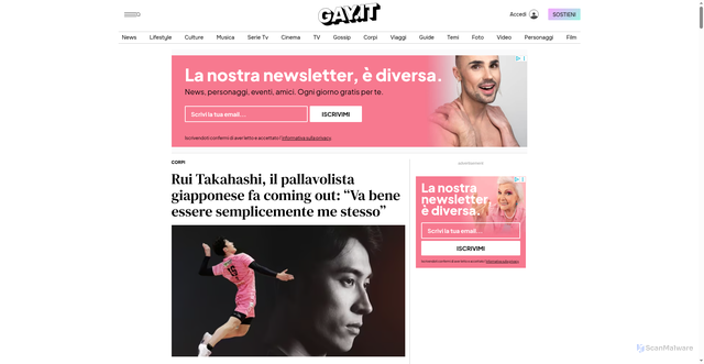 Security scan screenshot of https://www.gay.it/rui-takahashi-pallavolista-giapponese-coming-out