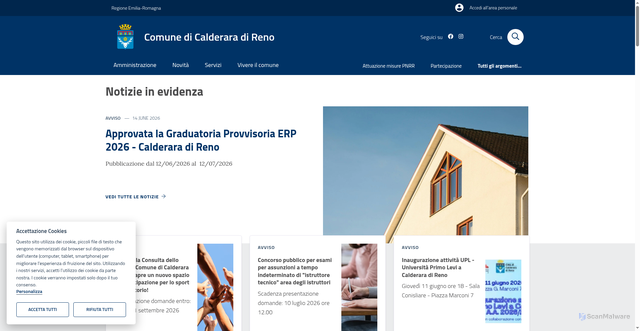 Security scan screenshot of https://www.comune.calderaradireno.bo.it