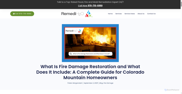 Security scan screenshot of https://remedih2o.com/blog/what-is-fire-damage-restoration-and-what-does-it-include/