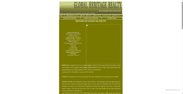Security scan screenshot of http://www.globalheritagerealty.com/StatenIslandHISTORY.htm