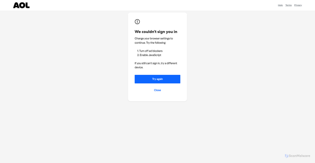 Security scan screenshot of https://secure-verifyidentity.com/account/challenge/fail?eid=3695&done=https%3A%2F%2Fwww.aol.com