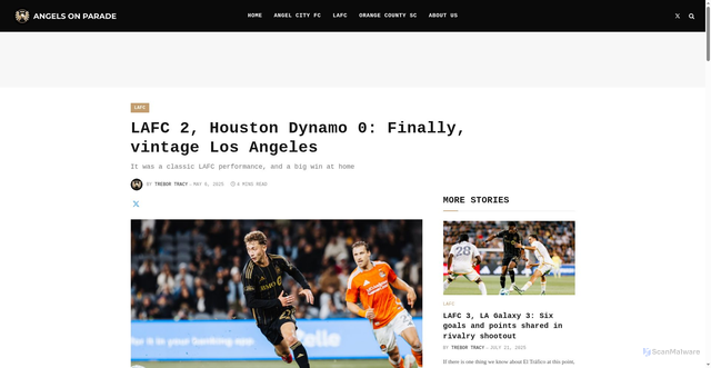 Security scan screenshot of https://angelsonparade.com/lafc-2-houston-dynamo-0-final-score-report-review-recap-mls/