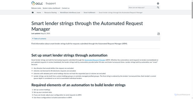 Security scan screenshot of https://help.oclc.org/Resource_Sharing/WorldShare_Interlibrary_Loan/Smart_fulfillment/040Smart_lender_strings_through_the_Automated_Request_Manager