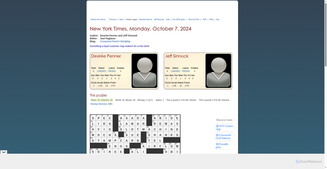 Security scan screenshot of https://www.xwordinfo.com/Crossword?date=10%2F7%2F2024