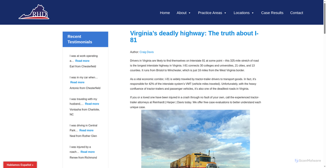 Security scan screenshot of https://vacomplaw.com/i-81-tractor-trailer/