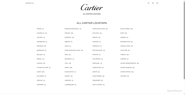 Security scan screenshot of https://stores.cartier.com/