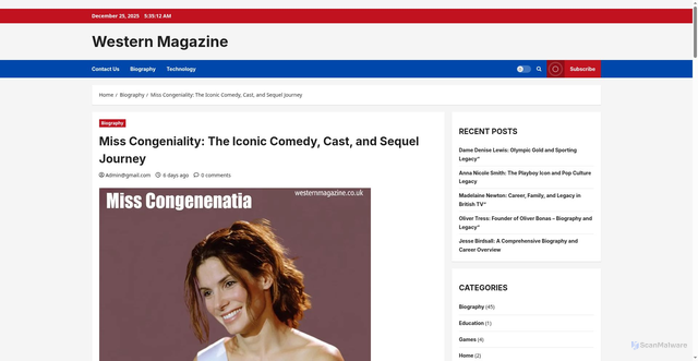 Security scan screenshot of https://westernmagazine.co.uk/miss-congeniality/