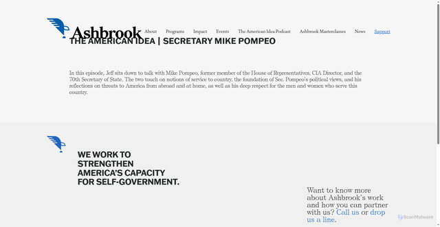 Security scan screenshot of https://ashbrook.org/the-american-idea-secretary-mike-pompeo/