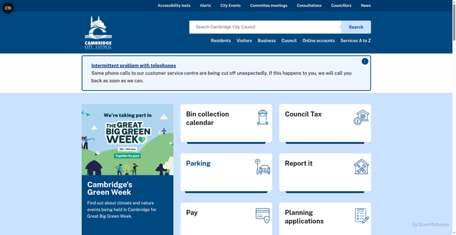 Security scan screenshot of http://www.cambridge.gov.uk