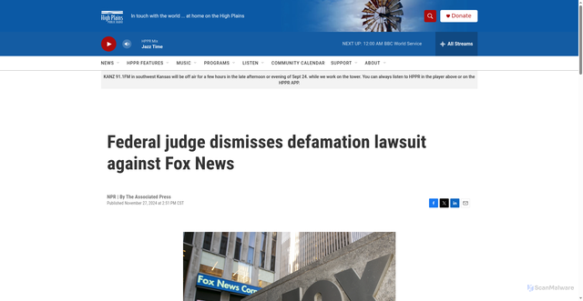 Security scan screenshot of https://www.hppr.org/2024-11-27/federal-judge-dismisses-defamation-lawsuit-against-fox-news