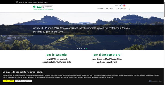 Security scan screenshot of https://www.ersa.fvg.it/cms/hp/;jsessionid=A425A5CF84E1E35EDADF22B3F7F75505