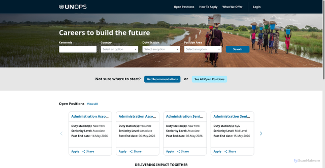 Security scan screenshot of https://careers.unops.org