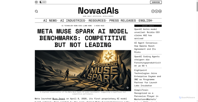 Security scan screenshot of https://www.nowadais.com/meta-muse-spark-ai-model-benchmarks/