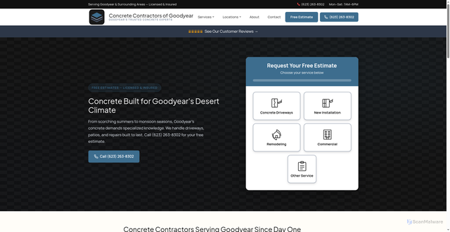 Security scan screenshot of https://concretegoodyear.com/about.html