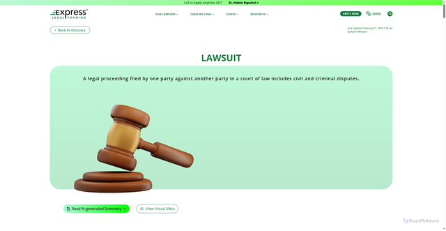 Security scan screenshot of https://expresslegalfunding.com/vocabulary/lawsuit/