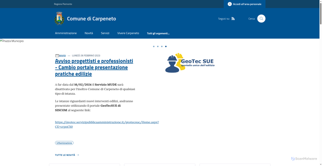 Security scan screenshot of https://www.comune.carpeneto.al.it/