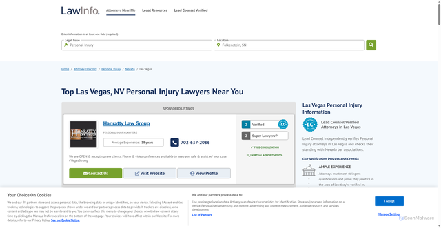 Security scan screenshot of https://www.lawinfo.com/personal-injury/nevada/las-vegas/