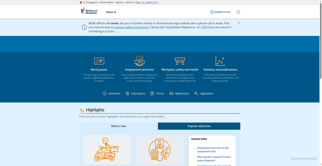 Security scan screenshot of https://www.mom.gov.sg/