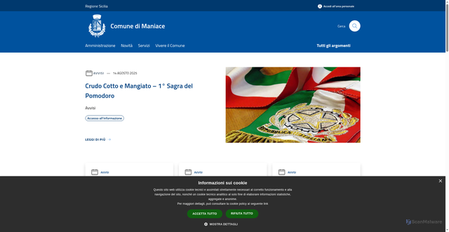 Security scan screenshot of https://comune.maniace.ct.it/it