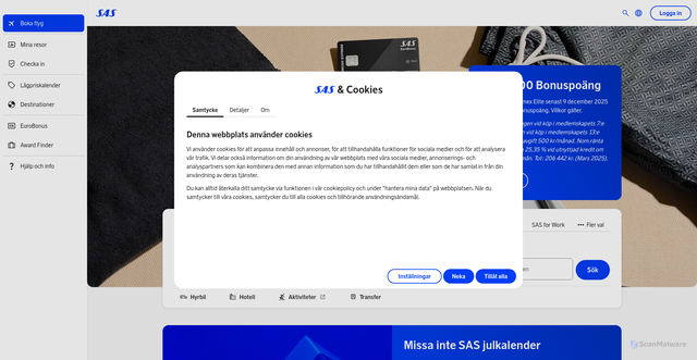 Security scan screenshot of https://sas.se/
