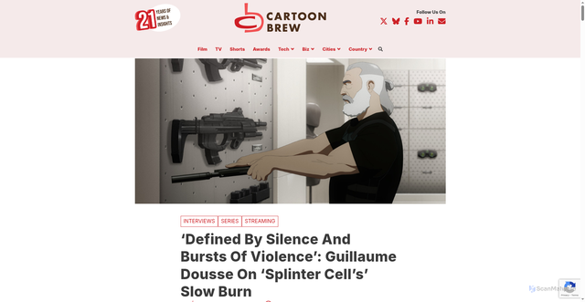Security scan screenshot of https://www.cartoonbrew.com/interviews/guillaume-dousse-splinter-cells-deathwatch-netflix-ubisoft-255596.html