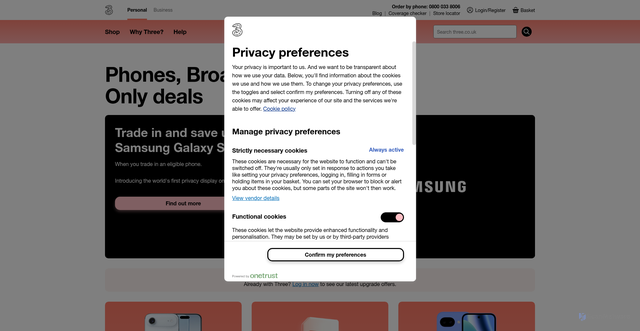 Security scan screenshot of https://auth.three.co.uk