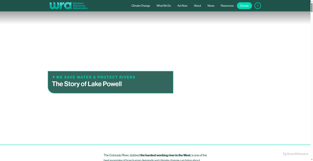 Security scan screenshot of https://westernresourceadvocates.org/we-save-water-and-protect-rivers/the-story-of-lake-powell/