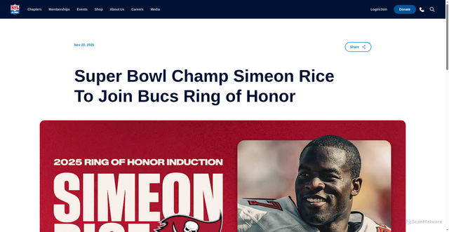 Security scan screenshot of https://www.nflalumni.org/2025/11/20/super-bowl-champ-simeon-rice-to-join-bucs-ring-of-honor/