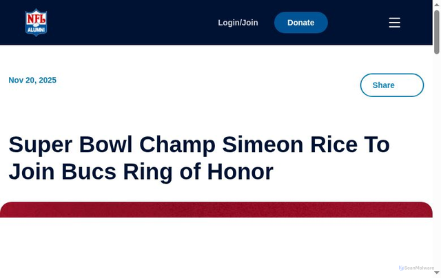 Security scan screenshot of https://www.nflalumni.org/2025/11/20/super-bowl-champ-simeon-rice-to-join-bucs-ring-of-honor/