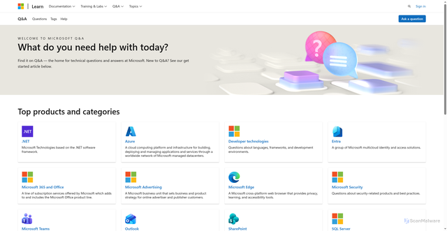 Security scan screenshot of https://answers.microsoft.com