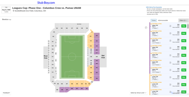 Security scan screenshot of https://www.stubboy.com/tickets/7791537/leagues-cup-phase-one-columbus-crew-vs-pumas-unam-tickets-tue-aug-11-2026-scottsmiracle-gro-field