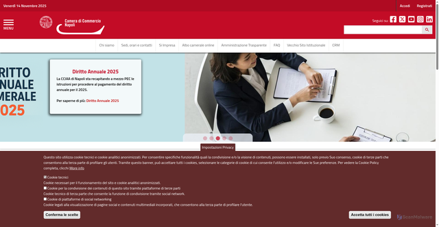 Security scan screenshot of https://www.na.camcom.gov.it/