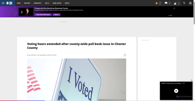 Security scan screenshot of https://local21news.com/news/local/voting-hours-extended-after-county-wide-poll-book-issue-in-chester-county