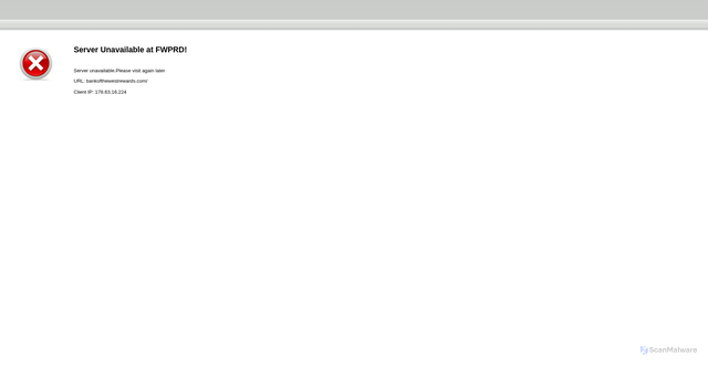 Security scan screenshot of https://bankofthewestrewards.com