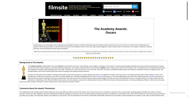 Security scan screenshot of https://www.filmsite.org/oscars.html