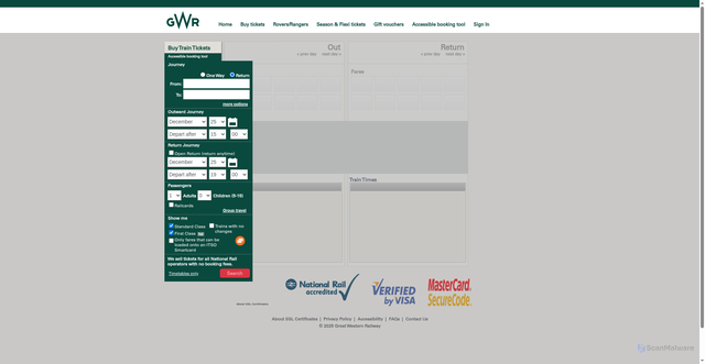 Security scan screenshot of https://tickets.gwr.com