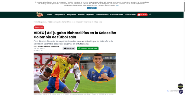 Security scan screenshot of https://www.teleantioquia.co/deportes/video-asi-jugaba-richard-rios-en-la-seleccion-colombia-de-futbol-sala-584065