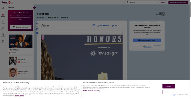 Security scan screenshot of https://ciarapedia.fandom.com/wiki/Ciara