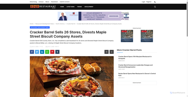 Security scan screenshot of https://www.restaurantnewsresource.com/cracker-barrel-sells-26-stores-divests-maple-street-biscuit-company-assets