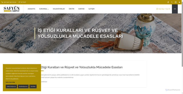 Security scan screenshot of https://safyun-carpet.com/politikalarimiz/is-etigi-kurallari