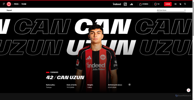 Security scan screenshot of https://en.eintracht.de/squad/can-uzun/